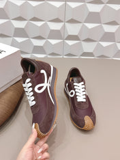 LOEWE 26S FLOW RUNNER SNEAKER IN DARK BROWN AND WHITE SUEDE AND CALFSKIN