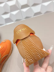 LOEWE 26S FLOW RUNNER SNEAKER IN ORANGE SUEDE AND BROWN CALFSKIN