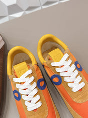 LOEWE 26S FLOW RUNNER SNEAKER IN CARAMEL BROWN SUEDE AND GOLDEN YELLOW CALFSKIN