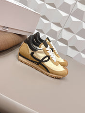LOEWE 26S FLOW RUNNER SNEAKER IN TAN BROWN SUEDE AND BLACK CALFSKIN