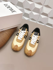 LOEWE 26S FLOW RUNNER SNEAKER IN TAN BROWN SUEDE AND BLACK CALFSKIN