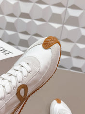 LOEWE 26S FLOW RUNNER SNEAKER IN WHITE SUEDE AND LIGHT YELLOW CALFSKIN