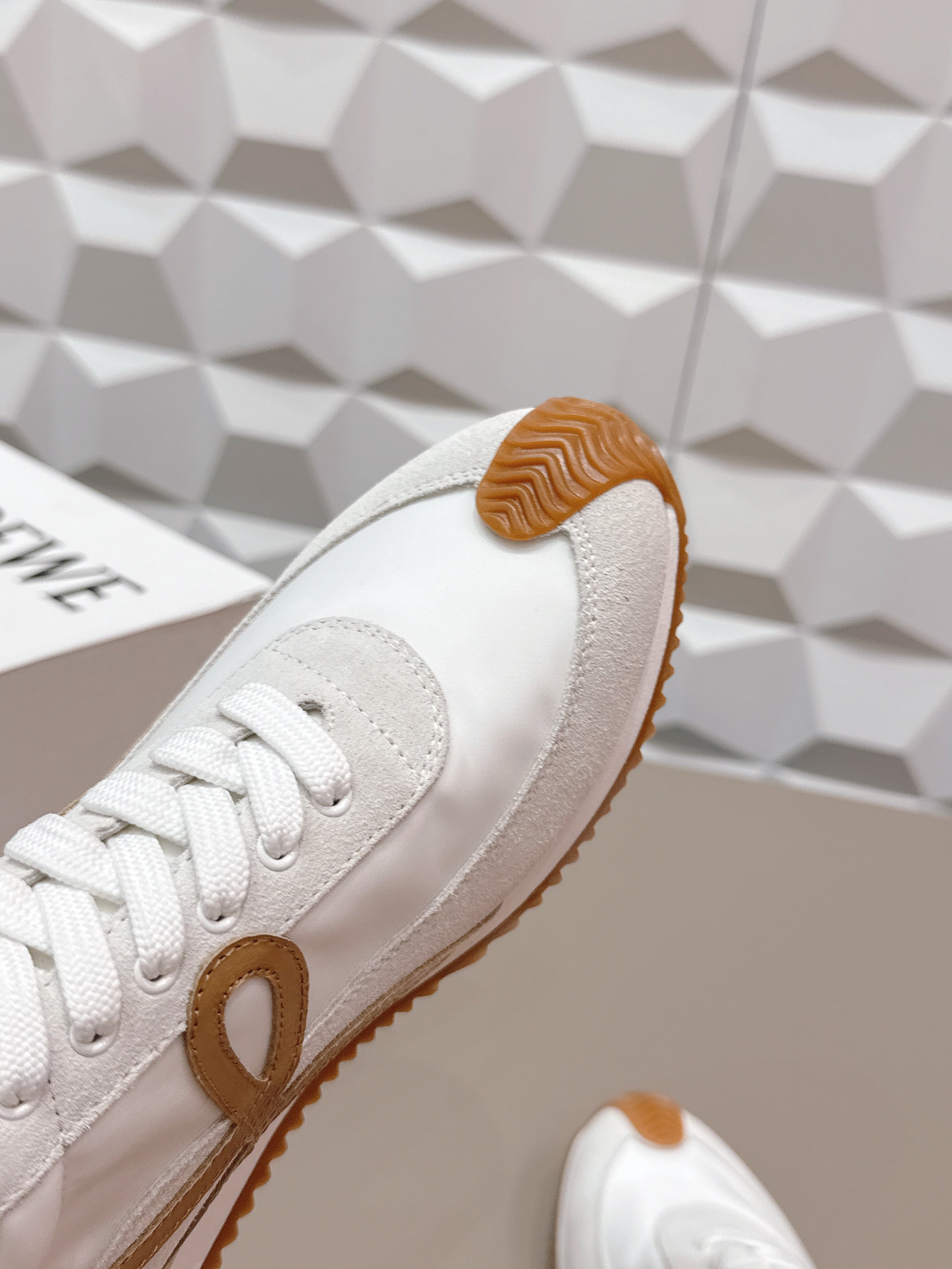 LOEWE 26S FLOW RUNNER SNEAKER IN WHITE SUEDE AND LIGHT YELLOW CALFSKIN