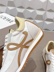 LOEWE 26S FLOW RUNNER SNEAKER IN WHITE SUEDE AND LIGHT YELLOW CALFSKIN