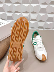 LOEWE 26S FLOW RUNNER SNEAKER IN WHITE SUEDE AND DEEP TEAL GREEN CALFSKIN