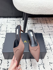 ALAIA 26S HEELED MULES 65 MM IN CHOCOLATE BROWN SATIN
