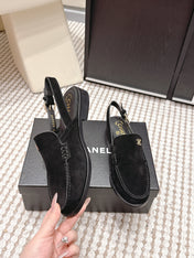 CHANEL 26S SLINGBACK LOAFERS IN BLACK SUEDE