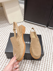CHANEL 26S SLINGBACK LOAFERS IN LIGHT BROWN SUEDE