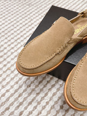 CHANEL 26S SLINGBACK LOAFERS IN LIGHT BROWN SUEDE