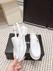 CHANEL 26S SLINGBACK LOAFERS IN WHITE GLOSSY CALFSKIN