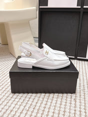 CHANEL 26S SLINGBACK LOAFERS IN WHITE GLOSSY CALFSKIN