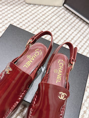 CHANEL 26S SLINGBACK LOAFERS IN DARK RED GLOSSY CALFSKIN