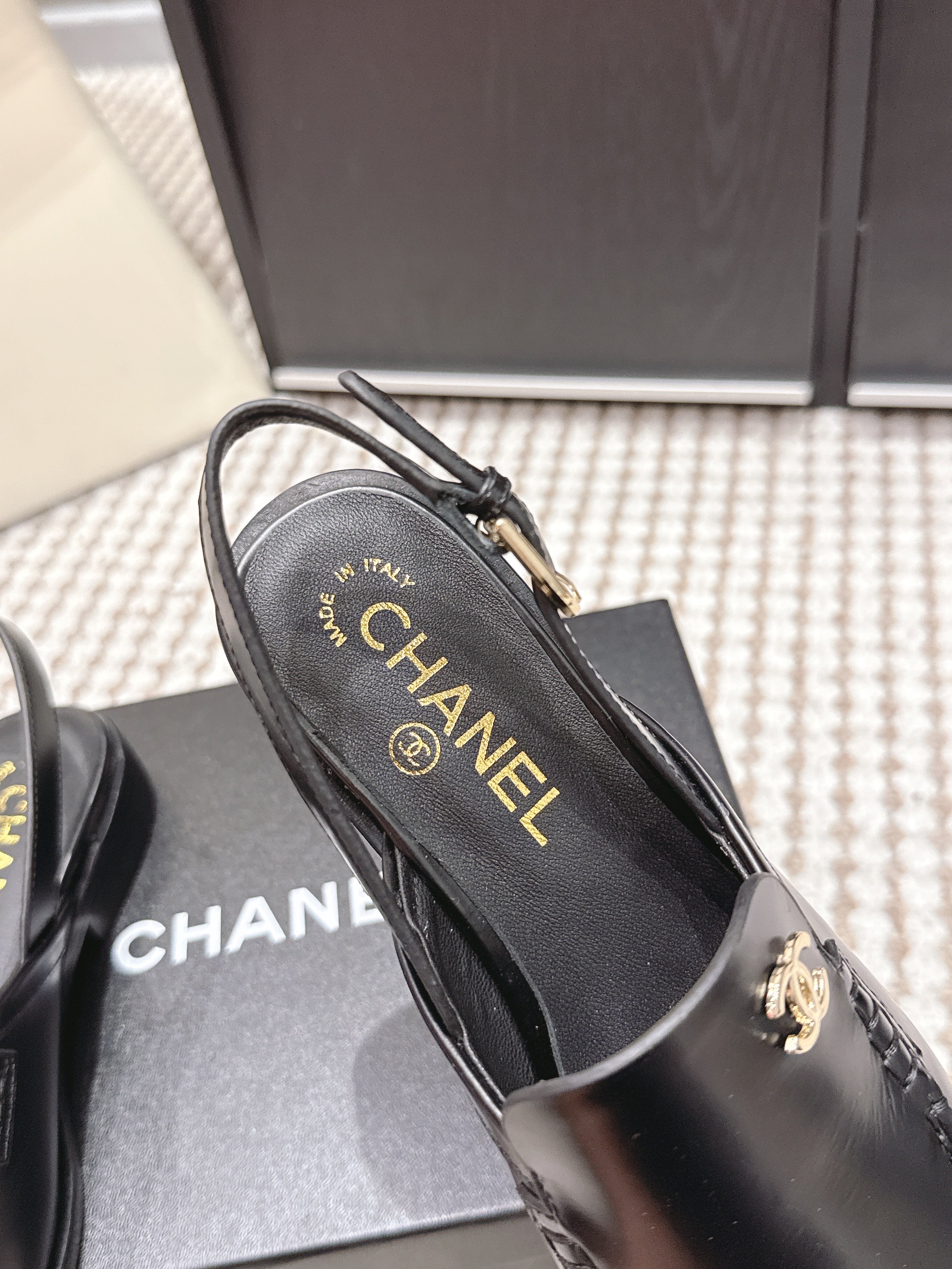 CHANEL 26S SLINGBACK LOAFERS IN BLACK CALFSKIN