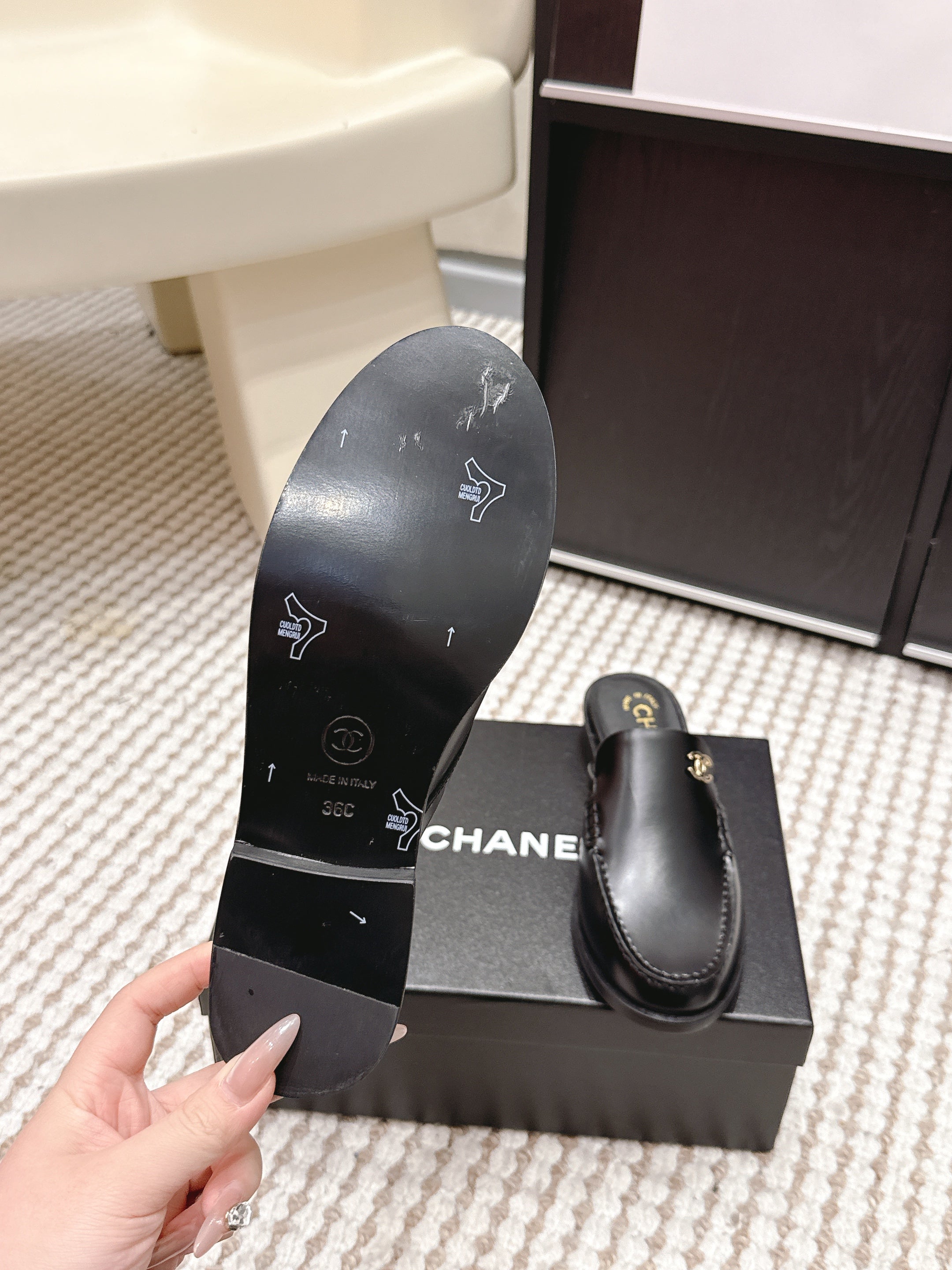 CHANEL 26S LOAFER MULES IN BLACK CALFSKIN