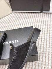 CHANEL 26S LOAFER MULES IN BLACK SUEDE