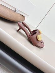 LOEWE 26S SQUARE TOE SANDALS 45MM IN DARK BROWN CALFSKIN GOLD HARDWARE