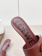 LOEWE 26S SQUARE TOE SANDALS 45MM IN DARK BROWN CALFSKIN GOLD HARDWARE