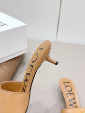 LOEWE 26S SQUARE TOE SANDALS 45MM IN TAN BROWN CALFSKIN GOLD HARDWARE