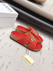 LOEWE 26S FLAT SANDALS IN RED LOGO GOLD HARDWARE