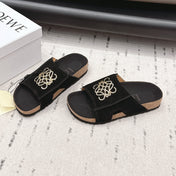 LOEWE 26S FLAT SANDALS IN BLACK LOGO GOLD HARDWARE