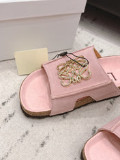 LOEWE 26S FLAT SANDALS IN PINK LOGO GOLD HARDWARE