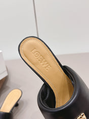LOEWE 26S MULE HEELS 45MM IN BLACK LAMBSKIN GOLD HARDWARE