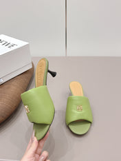 LOEWE 26S MULE HEELS 45MM IN OLIVE GREEN LAMBSKIN GOLD HARDWARE