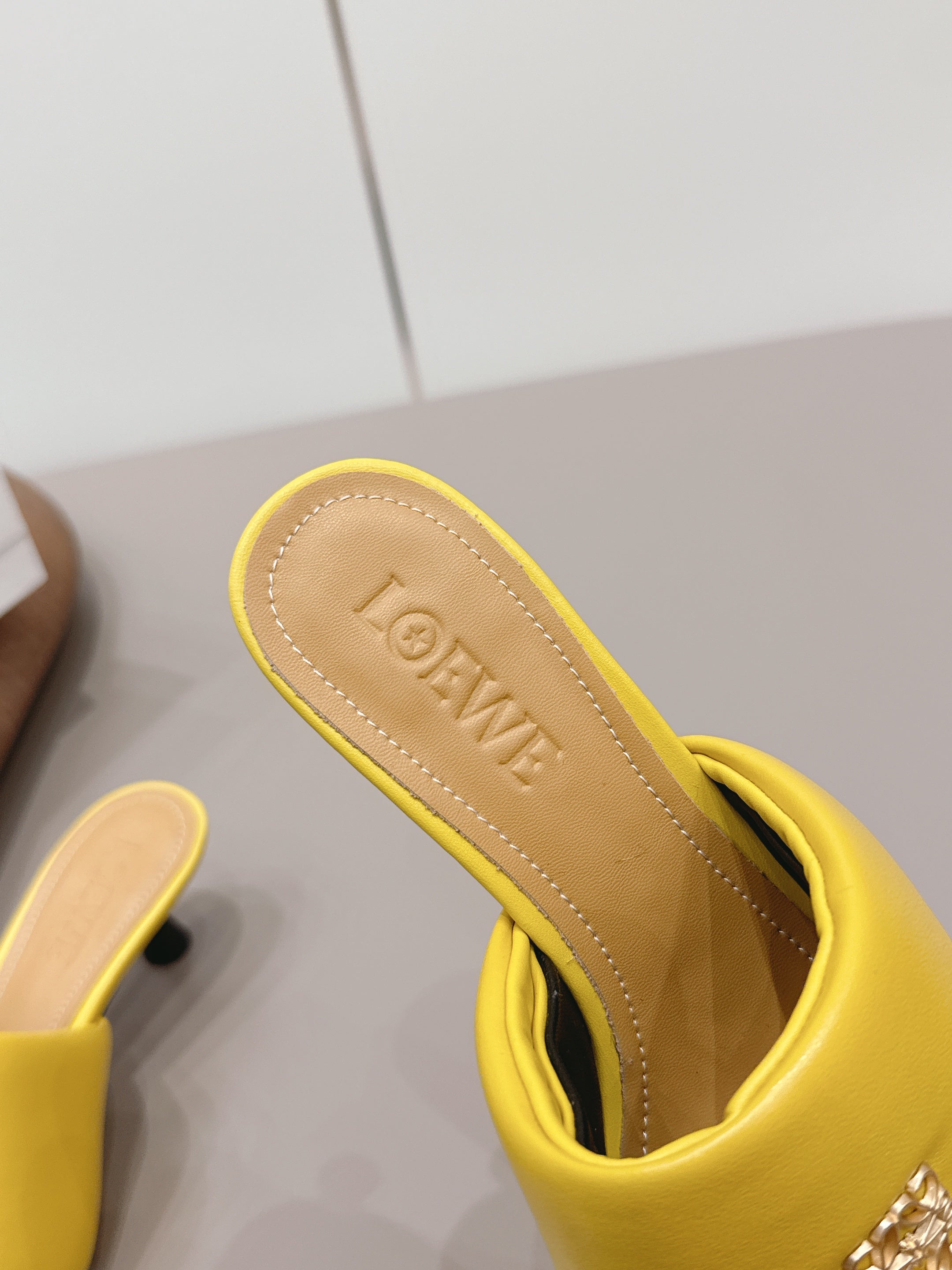 LOEWE 26S MULE HEELS 45MM IN YELLOW LAMBSKIN GOLD HARDWARE