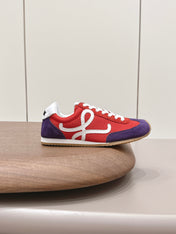 LOEWE 26S BALLET RUNNER 2.0 IN RED AND DARK PURPLE SUEDE AND MESH