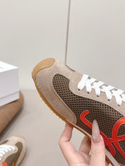 LOEWE 26S BALLET RUNNER 2.0 IN LIGHT BROWN SUEDE AND DARK BROWN MESH