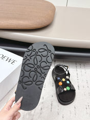 LOEWE 26S ROUND TOE WEDGE SANDALS 30MM IN BLACK CALFSKIN AND SUEDE