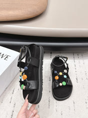 LOEWE 26S ROUND TOE WEDGE SANDALS 30MM IN BLACK CALFSKIN AND SUEDE