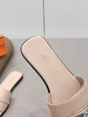 HM 26S GIULIA SANDAL IN NUDE BEIGE CALFSKIN SILVER HARDWARE