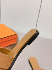 HM 26S GIULIA SANDAL IN TAN BROWN CALFSKIN SILVER HARDWARE