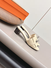 HM 26S KELLY HEEL SANDAL 50MM IN LIGHT YELLOW CALFSKIN SILVER HARDWARE
