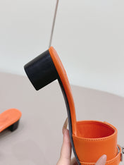 HM 26S KELLY HEEL SANDAL 50MM IN ORANGE CALFSKIN SILVER HARDWARE