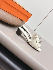 HM 26S KELLY HEEL SANDAL 50MM IN IVORY WHITE EPSOM CALFSKIN SILVER HARDWARE