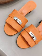 HM 26S KELLY HEEL SANDAL 50MM IN ORANGE EPSOM CALFSKIN SILVER HARDWARE