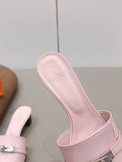 HM 26S KELLY HEEL SANDAL 50MM IN LIGHT PINK EPSOM CALFSKIN SILVER HARDWARE