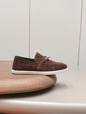 HM 26S KELLY PARIS LOAFERS IN DARK BROWN SUEDE SILVER HARDWARE