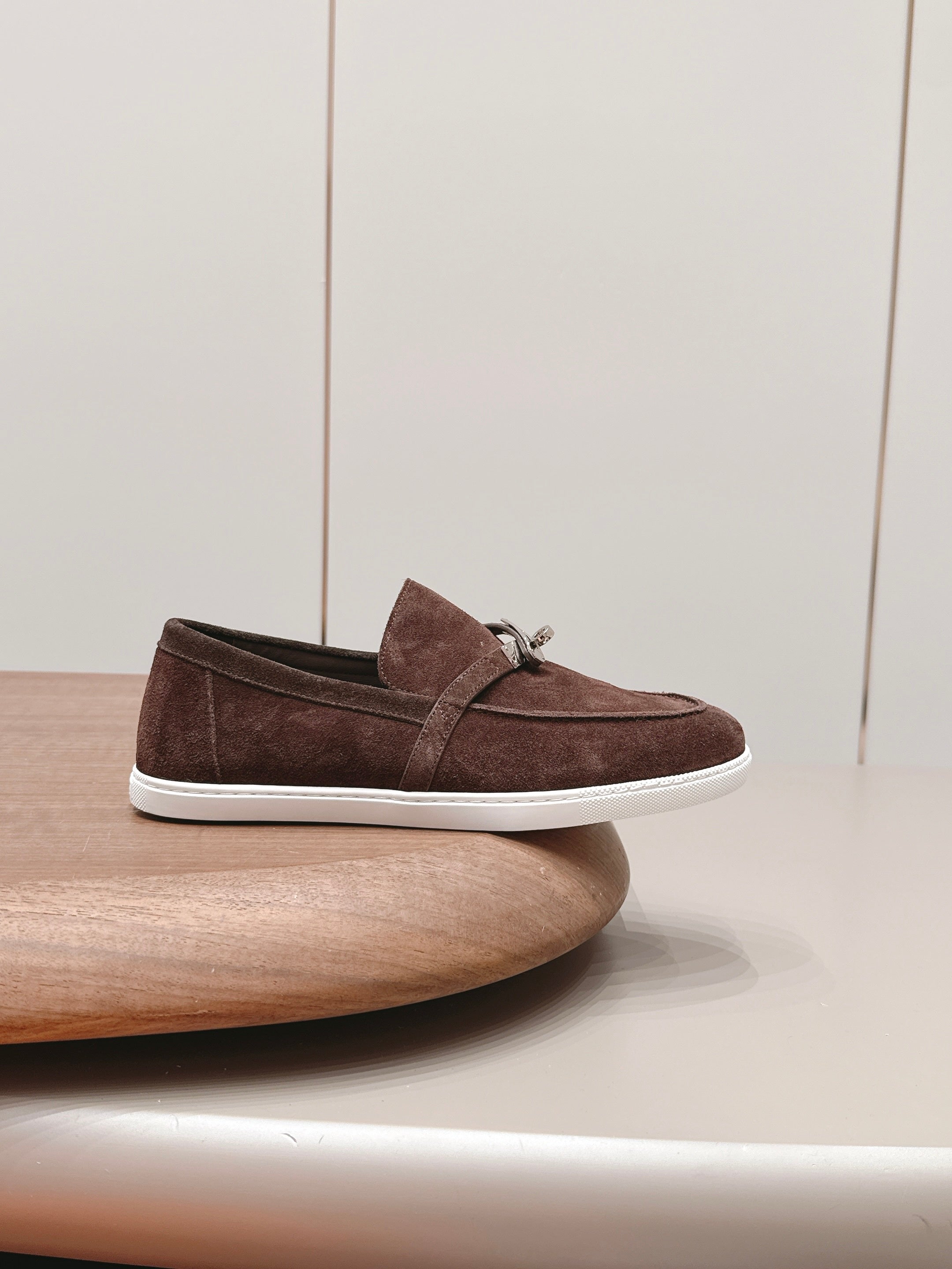 HM 26S KELLY PARIS LOAFERS IN DARK BROWN SUEDE SILVER HARDWARE