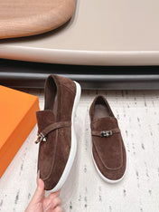 HM 26S KELLY PARIS LOAFERS IN DARK BROWN SUEDE SILVER HARDWARE