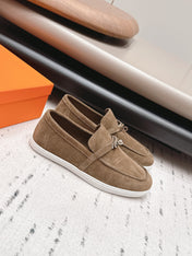 HM 26S KELLY PARIS LOAFERS IN BROWN SUEDE SILVER HARDWARE