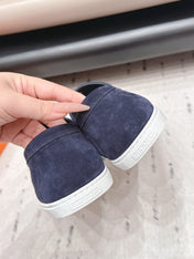 HM 26S KELLY PARIS LOAFERS IN NAVY BLUE SUEDE SILVER HARDWARE