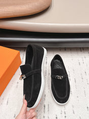 HM 26S KELLY PARIS LOAFERS IN BLACK SUEDE SILVER HARDWARE