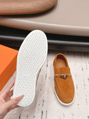 HM 26S KELLY PARIS LOAFERS IN ORANGE SUEDE SILVER HARDWARE