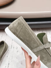 HM 26S KELLY PARIS LOAFERS IN OLIVE GREEN SUEDE SILVER HARDWARE