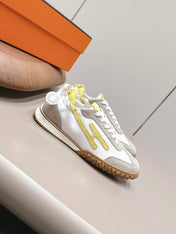 HM 26S BOUNCING SNEAKERS IN WHITE CALFSKIN AND LIGHT GREY YELLOW SUEDE