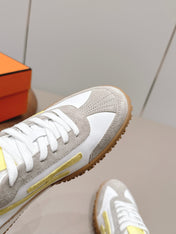 HM 26S BOUNCING SNEAKERS IN WHITE CALFSKIN AND LIGHT GREY YELLOW SUEDE