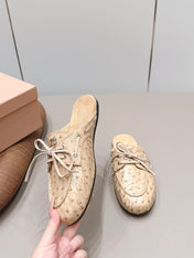 MIUMIU 26S LOAFER MULES IN BEIGE CALFSKIN